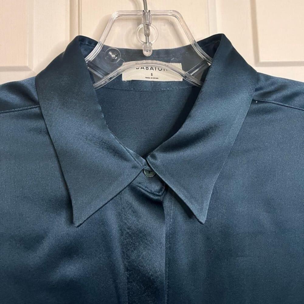 SOLD Aritzia Babaton Sable Herbage Green Satin Long Sleeve Button-down Shirt S - Picture 9 of 15
